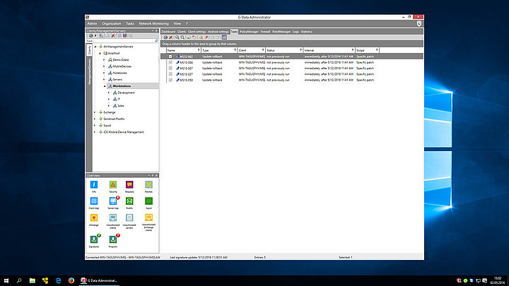 Screenshot G DATA Patch Management – set rollback jobs