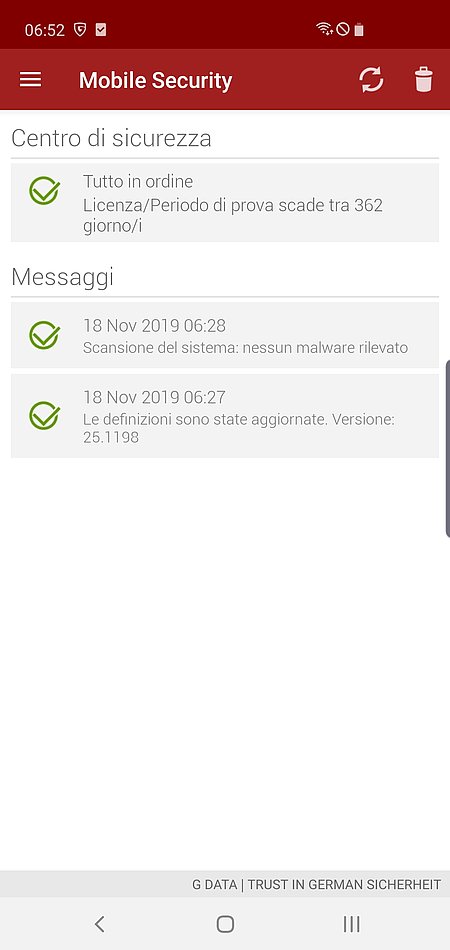 Screenshot G DATA Mobile Security Android – Centro di sicurezza