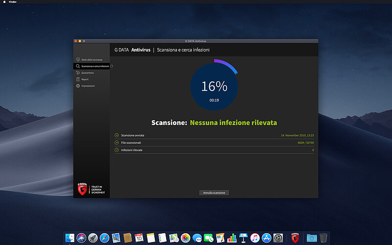 G DATA Antivirus Mac Scansiona e cerca infezioni