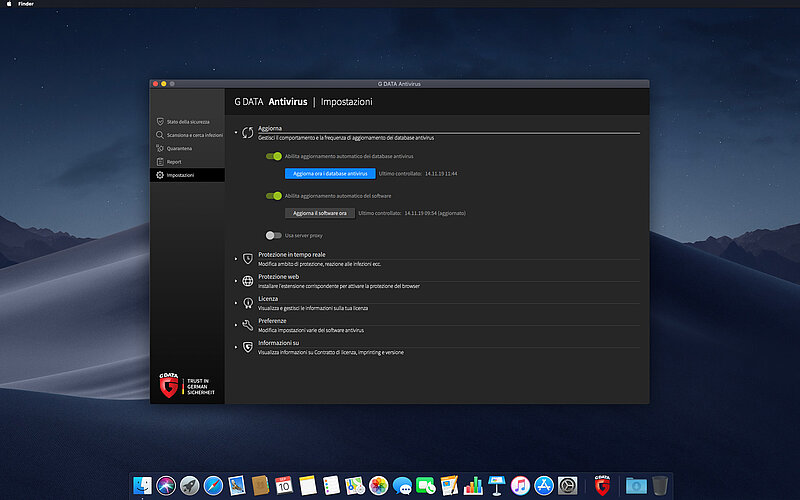 G DATA Antivirus Mac Impostazioni
